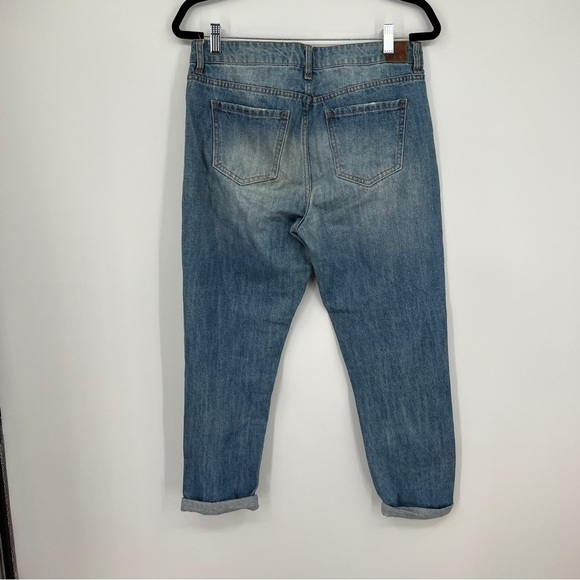 Life In Progress Distressed Ripped Straight Leg Rolled Cuffed Faded Denim Jeans - Picture 6 of 10